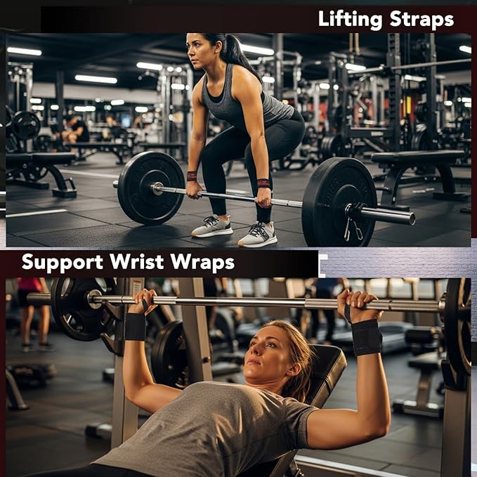 Wrist Wraps for Weightlifting & 21'' Lifting Straps Set for Strength Training, Deadlifting, Powerlifting Gym Straps, Durable Wrist Support for Men & Women