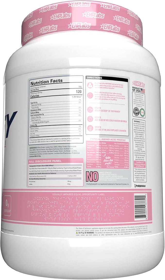 EHP Labs OxyWhey Whey Protein Isolate – 25g High Protein, Low Carb, Sugar Free Meal Replacement – Lean Whey Powder for Muscle Recovery – Non-GMO, Gluten Free – 25 Serves – Strawb. Milkshake