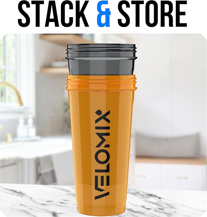 VELOMIX -2 Pack- 28 oz Protein Shaker Bottles for Protein Mixes - 2x Wire Whisk | Leak Proof Shaker Cups for Protein Shakes | Protein Shaker Bottle Pack (Golden Stone)