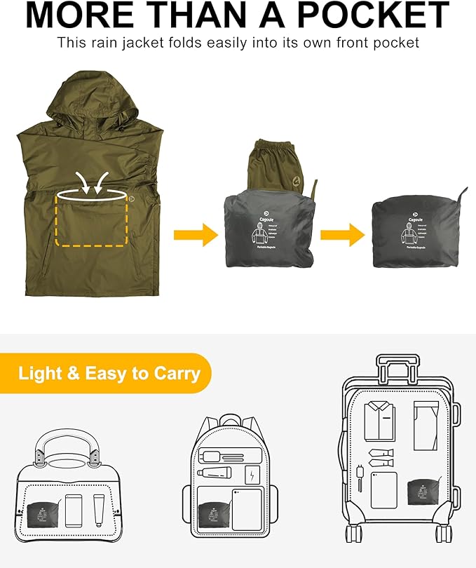 Outdoor Ventures Men's Rain Jacket Waterproof Lightweight Packable Rain Pullover for Hiking Golf Running