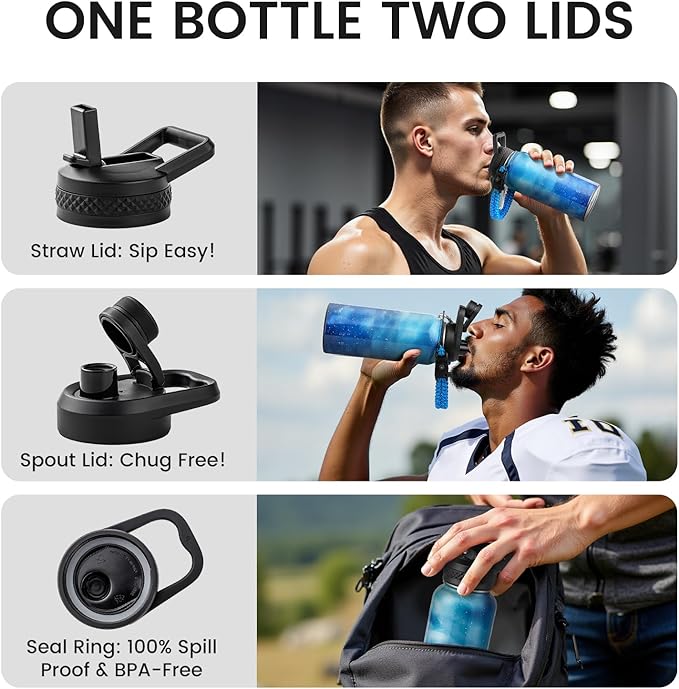 32oz Insulated Water Bottle, Triple Wall Vacuum Stainless Steel Water Bottles - Keeps Cold 48H, Reusable 1/4 Gallon water flask Jug for Gym, Sports, Camping, Hiking,Travel, Aurora-Blue