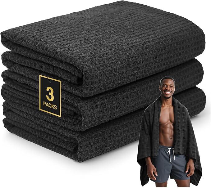 Microfiber Sweat Towel Quick Dry Lightweight Absorbent 3 Pack,Fast Drying 27‘’ X 55‘’ Negative Ions Odorless Gym Towels for Men & Women Yoga Sports Travel Outdoor Camping Gym (Large Black)