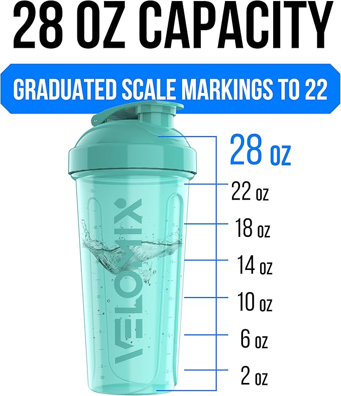 VELOMIX -6 PACK- 28 OZ Protein Shaker Bottles for Protein Mixes, Shaker Cups for Protein Shakes, Small Shaker Bottle Pack, Shaker Cup, Shakers for protein Shakes (Most Popular)