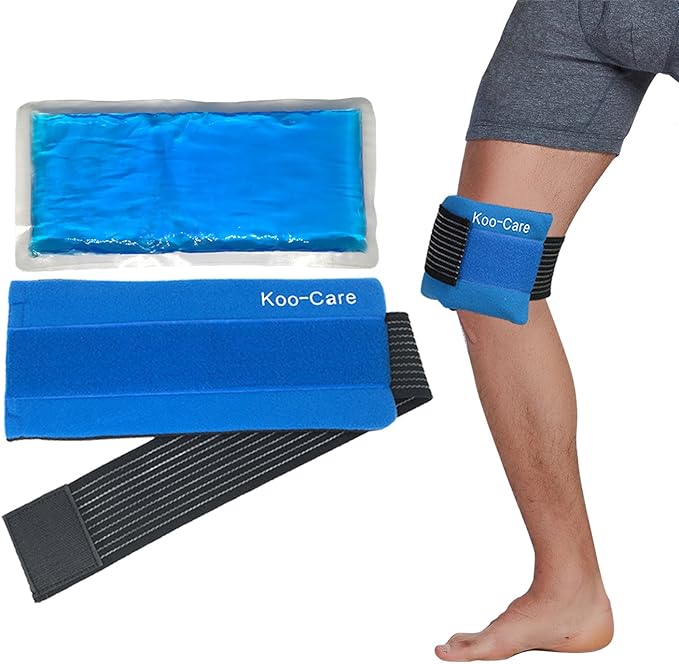 Koo-Care Flexible Gel Ice Pack & Wrap with Elastic Strap for Hot Cold Therapy - Great for Migraine Relief, Sprains, Muscle Pain, Bruises, Injuries (Head, Neck, Arm, Elbow, Knee, Ankle)