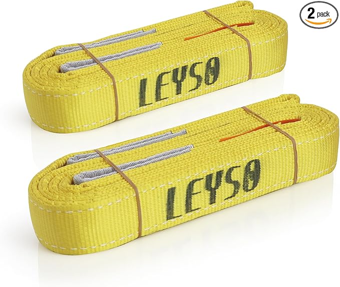 Leyso 2 Packs 2" x 6' Lifting Sling Straps, Multifunctional Heavy Duty Lift Sling Web Town Strap with 2 Reinforced Loops and Wear Guard End (Yellow)