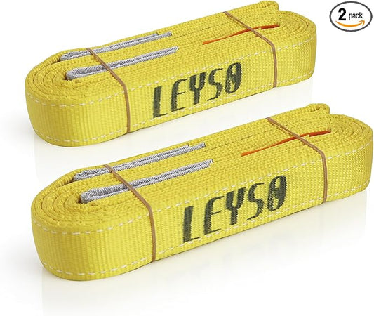 Leyso 2 Packs 2" x 6' Lifting Sling Straps, Multifunctional Heavy Duty Lift Sling Web Town Strap with 2 Reinforced Loops and Wear Guard End (Yellow)