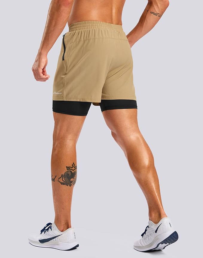 Pudolla Men's 7" Running Shorts with Zipper Pockets Quick Dry 2 in 1 Workout Gym Shorts with Liner for Tennis Yoga Training