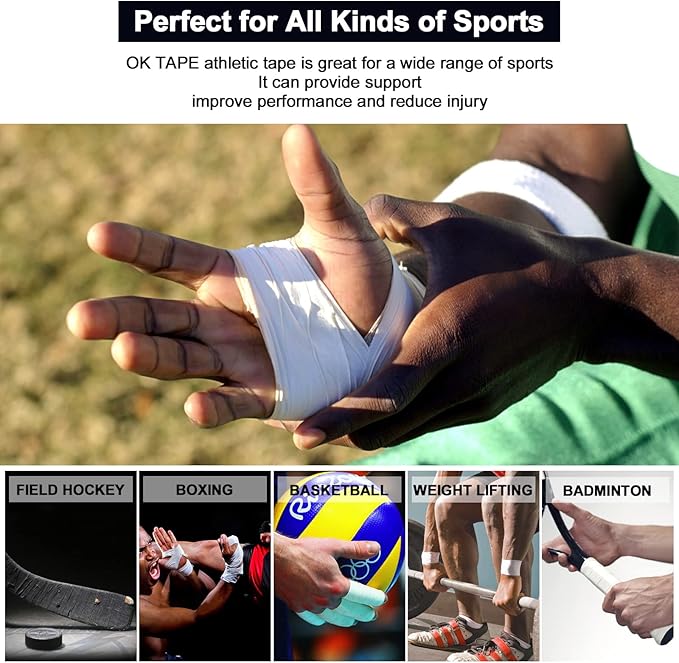 OK TAPE Athletic Sports Tape(4 Packs) - 45ft Per Roll Very Strong Tape for Athlete & Sport Trainers & First Aid Injury Wrap, Perfect for Fingers Ankles Wrist on Bat, Hockey Stick - Black