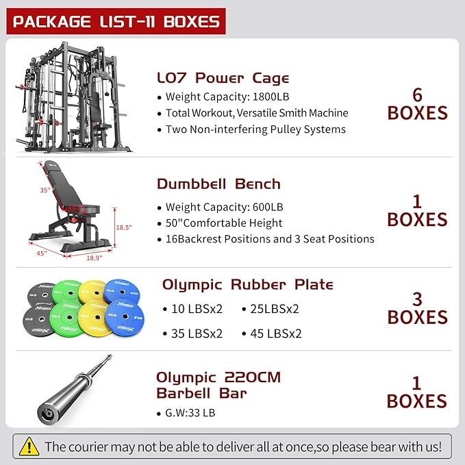 Smith Machine with Cable Crossover System, Multi-Function Squat Rack Power Cage for Home Gym, Power Rack and Packages Weight Sets