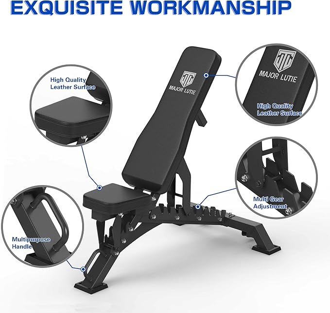 MAJOR FITNESS Weight Bench - 1300LBS Weight Capacity and 36 Adjustable Positions Strength Training Bench for Garage and Home Gym Workouts