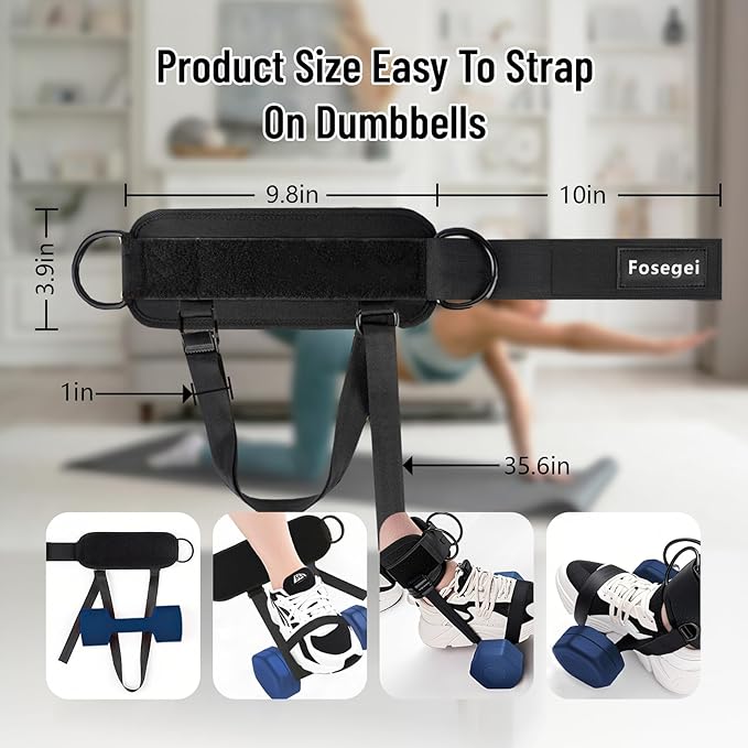 Ankle Straps for Dumbbell and Cable Machine, Dumbbell Foot Attachment with Longer Stronger Nylon Strap, Tibialis Trainer, Leg Extensions, Hamstring Curls for Women and Men