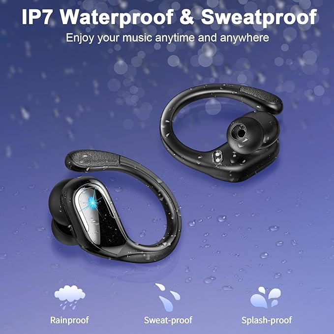 Wireless Earbud, 2025 New Bluetooth 5.4 Headphones 75Hrs Playtime, Bluetooth Earbuds Deep Bass Noise Cancelling Mic, Ear Bud with Sport Earhooks, IP7 Waterproof Wireless Earphones for Workout/Running