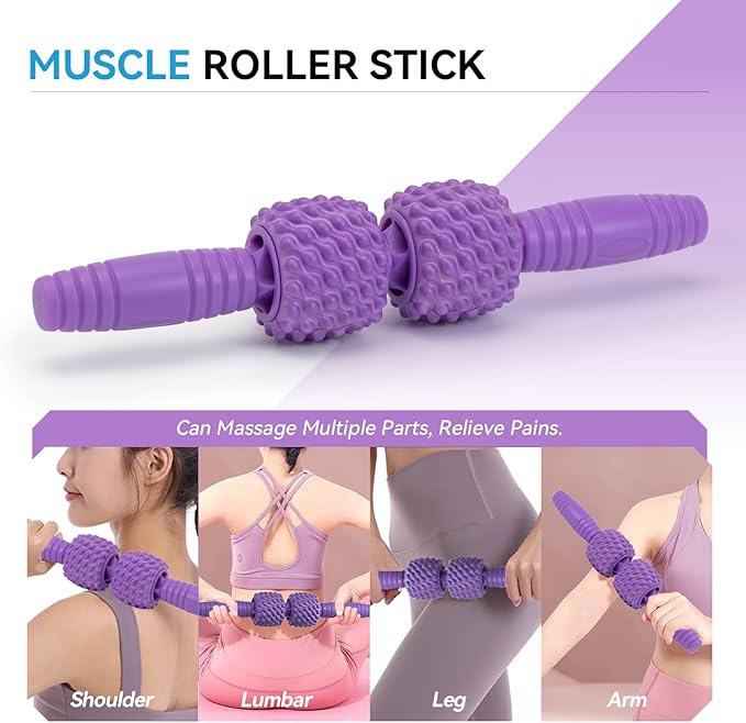 5 in 1 Foam Roller Set, High Density Fitness Exercise Foam Roller for Deep Tissue Muscle Massage, Massage Roller, Massage Ball, Resistance Band, for Whole Body(Purple)