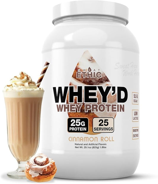 Sweat Ethic Whey'd Protein Powder, 25 G Whey Protein Blend with Concentrate (30 Ounce, Cinnamon Roll)