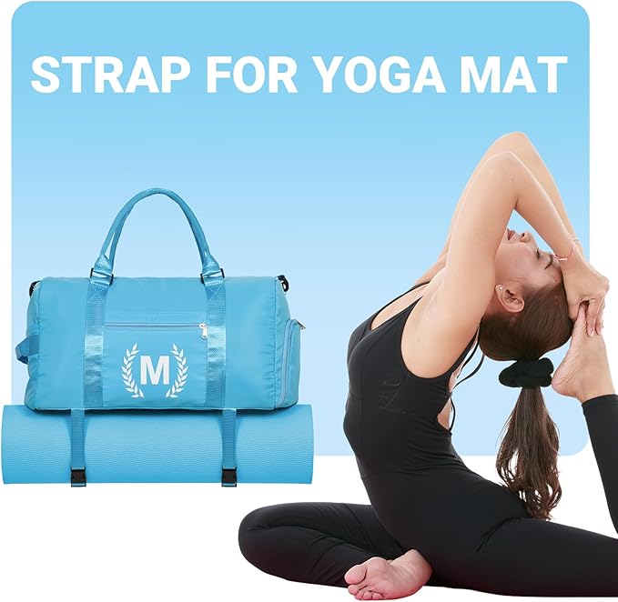 Gym Bag for Women, Personalized Duffle Bag with Shoe Compartment, Sports Bag for Yoga & Dance with Wet Pocket and Mat Strap(AquaBlue,H)