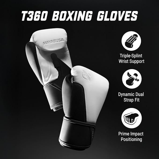 Hayabusa T360 Boxing Gloves – Revolutionary Hand Ergonomics | Empowering Wrist Support | Single or Dual Strap Closure | Training, Sparring, Heavy Bag - 10 oz 12 oz 14 oz 16 oz 18 oz