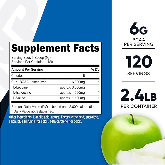 Nutricost BCAA Powder 2:1:1, 120 Servings (Green Apple)