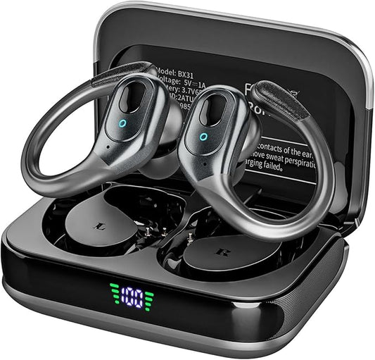 Wireless Earbuds Bluetooth 5.4 Headphones, Noise Canceling Ear Buds with 75hr Playtime, LED Power Display, IPX7 Waterproof Earphones Over Ear Earphones for Sports/Workouts