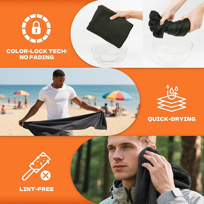 Microfiber Sweat Towel Quick Dry Lightweight Absorbent 3 Pack,Fast Drying 27‘’ X 55‘’ Negative Ions Odorless Gym Towels for Men & Women Yoga Sports Travel Outdoor Camping Gym (Large Black)