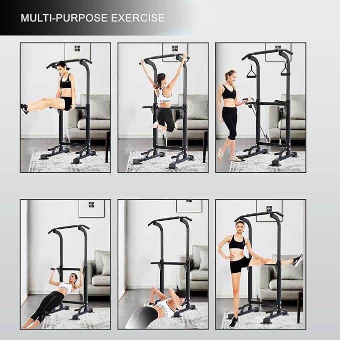 Power Tower Pull Up Bar,Pull-Up Rack Dip Station,Height Adjustable Multi-functional Home Strength Training Gym Equipment, Save Space,People Below 6 feet