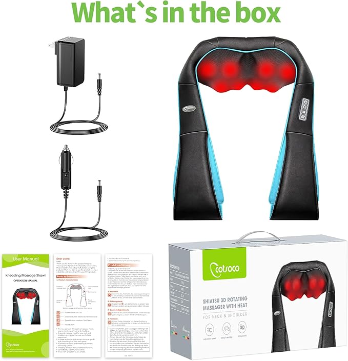 cotsoco Neck Massager, Shiatsu Neck and Back Massager with Heat for Pain Relief, Deep Tissue 3D Kneading Massage Pillow, Relaxation Gifts for Men and Women, Gifts for Dad, Elderly,Wife(Turquoise)