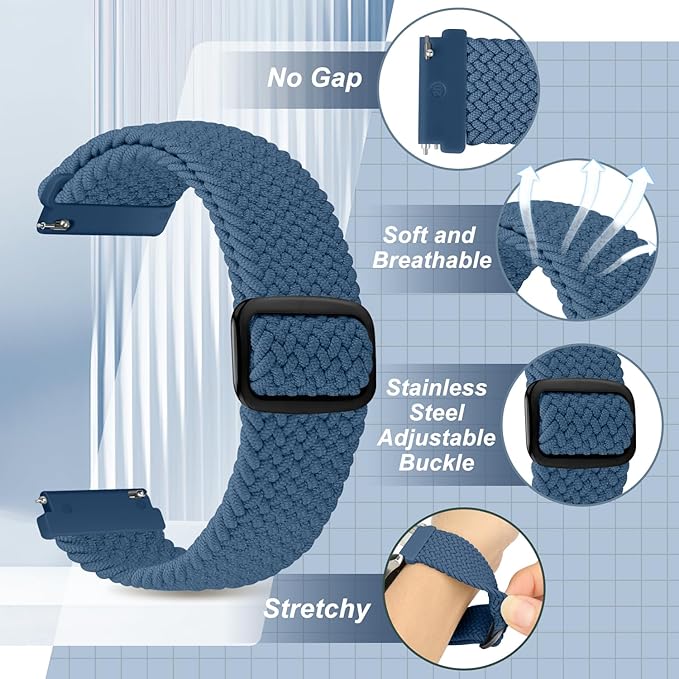2 Pack Quick Release Braided Bands - 18mm 19mm 20mm 22mm 24mm Solo Loop Adjustable Soft Band for Women Men