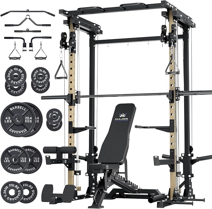 MAJOR FITNESS Drone3 Smith Machine, All-in-One Home Gym Power Rack with Cable Crossover, Pull-Up Bars, T-Bar & Squat Station, Heavy-Duty Full-Body Workout for Strength Training