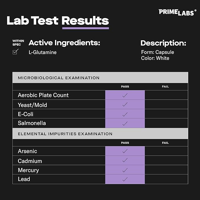 Prime Labs L Glutamine Capsules 600mg - Supports Strength, Muscle Recovery, Immunity, & Gut Health - Amino Acid Supplement - for Men & Women
