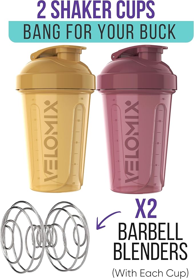 VELOMIX -2 Pack- 20 oz Protein Shaker Bottles for Protein Mixes - 2x Wire Whisk | Leak Proof Shaker Cups for Protein Shakes and Pre Workout | Protein Shaker Bottle Pack (Berry Surf)
