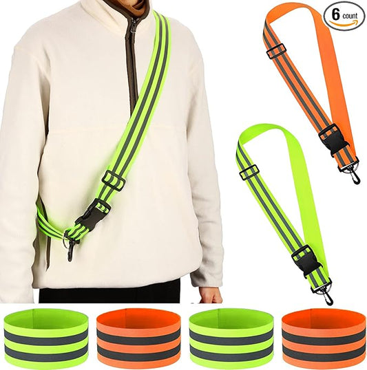 Saintrygo 6 Pcs Reflective Sash for Walking at Night Reflective Strap Arm Band High Visibility Belt Safety Ankle Strap for Visibility Vest Clothing Running Gear