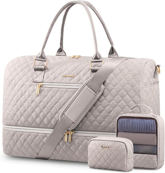 LOVEVOOK Travel Duffle Bag for Women, Weekender Overnight Bag with Shoe Compartment, Carry on Bag with Toiletry Bag, Gym Duffel Bag with Wet Pocket, Hospital Bags for Labor and Delivery 3 Pcs Set