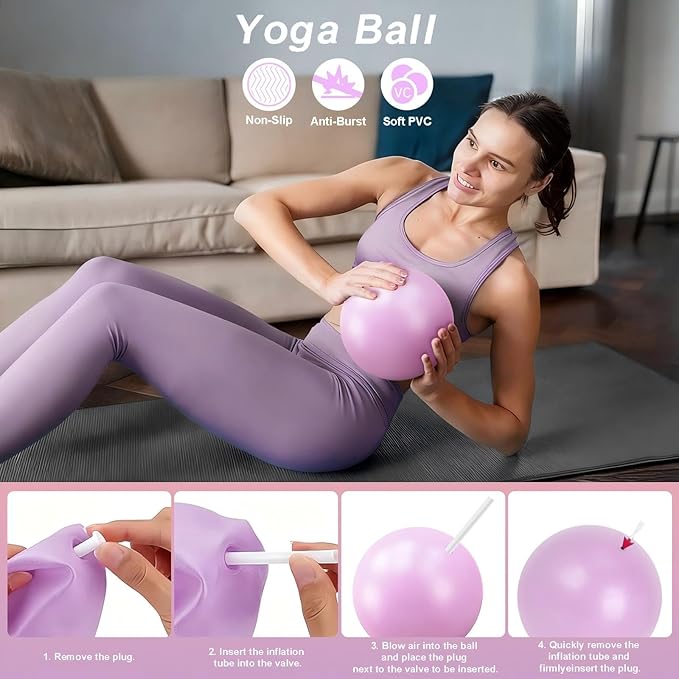 Luscinia Pilates Equipment Kit for Women Home Pilates Essentials Set with 14" Pilates Ring Circle 7" Pilates Ball Pilates Resistance Bands Figure 8 Band and Accessories Pink Pilates Kit for Beginners