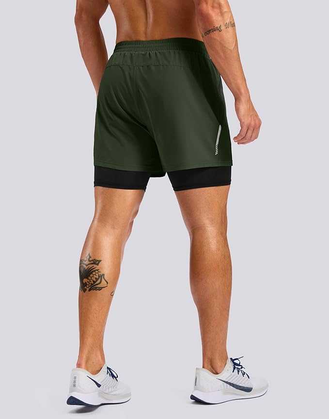 Pudolla Men's 7" Running Shorts with Zipper Pockets Quick Dry 2 in 1 Workout Gym Shorts with Liner for Tennis Yoga Training