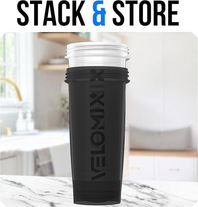 VELOMIX -2 Pack- 45 oz Protein Shaker Bottles for Protein Mixes - 2x Wire Whisk | Leak Proof Shaker Cups for Protein Shakes | Protein Shaker Bottle Pack | Shakers for Protein Shakes-Black&Transparent