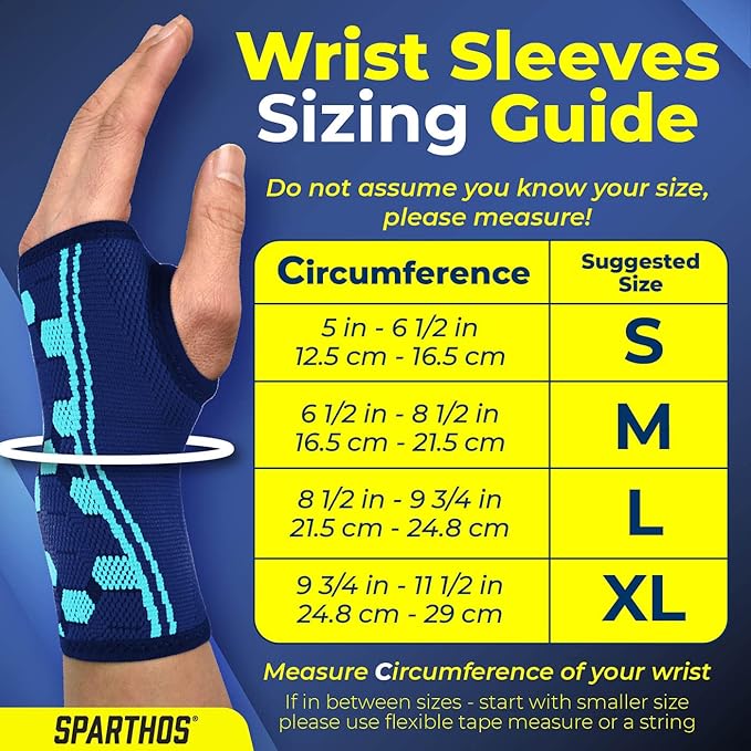 Sparthos Wrist Support Sleeves (Pair) – Medical Compression for Carpal Tunnel and Wrist Pain Relief – Wrist Brace for Men and Women – Made from Innovative Breathable Elastic Blend