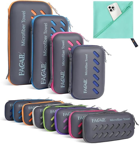 BAGAIL Camping Towel with EVA Case, Compact & Ultra Soft Microfiber Travel Towel - Super Absorbent & Lightweight Quick Dry Towels for Sports, Beach, Gym, Backpacking, Hiking and Yoga