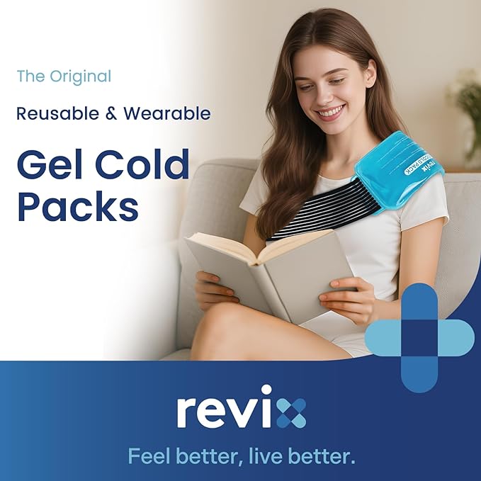 REVIX Ice Packs for Injuries Reusable, 2 Packs Hot & Cold Gel Ice Packs with PVC Cooling Design & Adjustable Strap, Flexible Therapy on Joints, Muscles, Shoulder, Back and Knee (10" x 5" Blue)