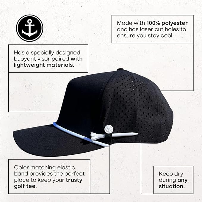 ANKOR Performance Golf Rope Hat - UPF 50 Water Resistant Lightweight Thermoflex Snapback, Men’s Hat Golf Tee Design Holder