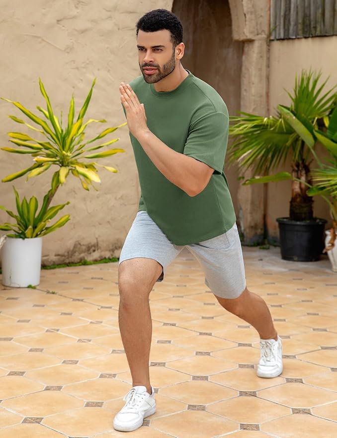 Mens Oversize Short Sleeve T-Shirts Loose Fit Solid Color Lightweight Tee Shirt Athletic Dry Fit Top