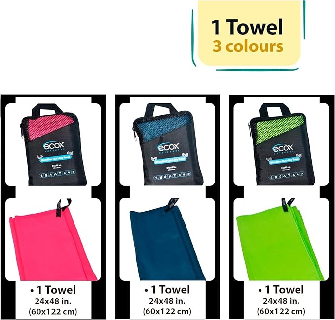 ecox Outdoors Microfiber Towel Fast Drying Soft Feel Fast Action Drying for Gym Beach Outdoors Travel Yoga Camping Compact Size 1 Piece 24x48 in Red MFT1P24RD