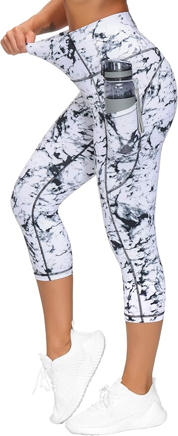 THE GYM PEOPLE Thick High Waist Capris Yoga Pants with Pockets, Tummy Control Workout Running Yoga Leggings for Women