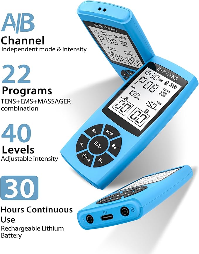 Rechargeable TENS Unit Machine for Pain Relief Therapy, Electronic EMS Muscle Stimulator for Shoulder Pain Relief, TENS&EMS Stimulator for Back Pain, Shoulder Neck Pain Relief, Sciatica Pain, Blue