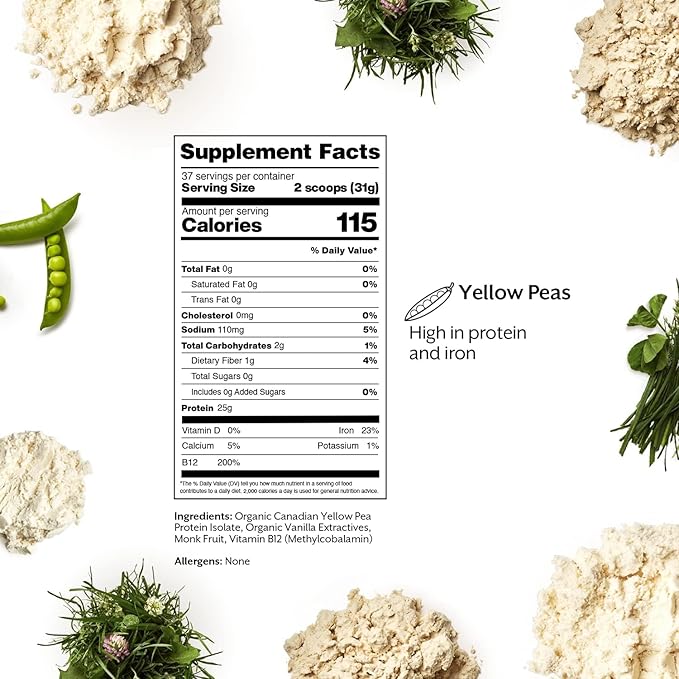 ProMix Nutrition Vegan Protein Powder, 25g Plant Based Canadian Yellow Pea Protein, Vitamin B12, BCAAs - Vanilla - 5lb Bulk