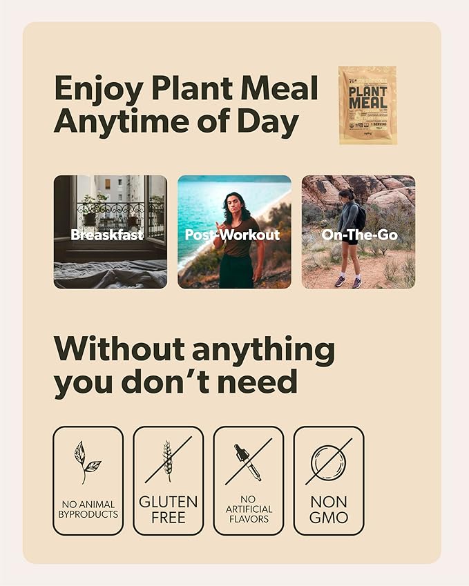 Plant Meal Replacement Shake - Vanilla - 25g of Plant Based Vegan Protein Powder, 76+ Organic Superfoods, Vitamins & Minerals, Mushrooms, Super Greens, Digestive Enzymes & Probiotics - 1 Serving