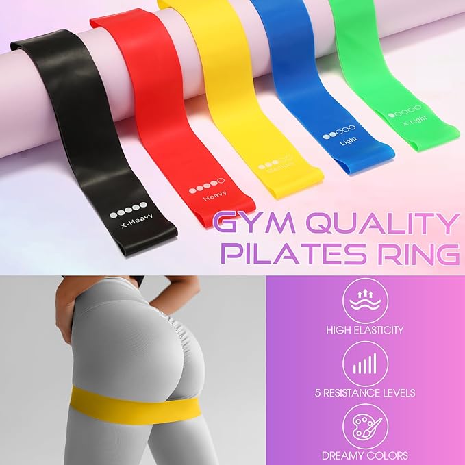 Home Pilates Essentials Kit for Women Pilates Equipment Set with Yoga Ball Resistance Band, Circle, Yoga Ring Circle Set for Beginners Home Workouts Legs Arms and Thighs