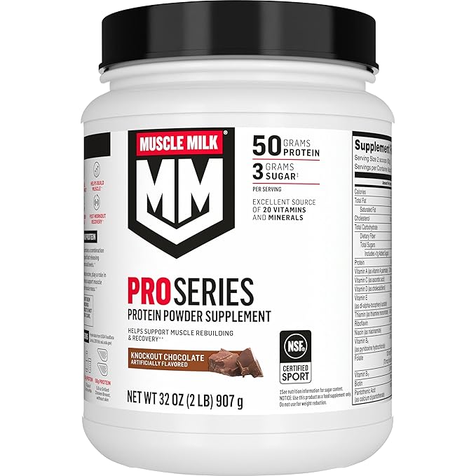 Muscle Milk Pro Series Protein Powder Supplement,Knockout Chocolate,2 Pound,11 Servings,50g Protein,3g Sugar,20 Vitamins & Minerals,NSF Certified for Sport,Workout Recovery,Packaging May Vary