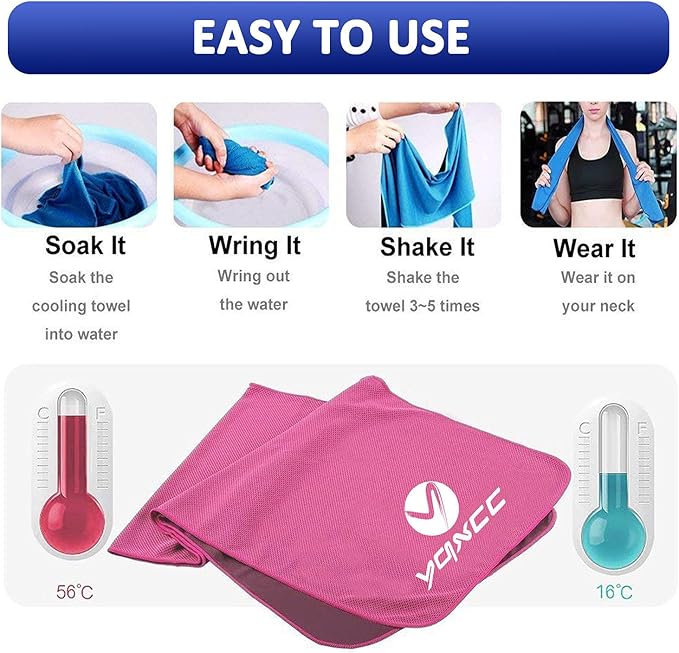YQXCC 4 Pack Cooling Towels | 40"x12" | Cool for Neck and Face | Microfiber Soft Breathable Chilly | for Yoga, Sport, Golf, Gym, Camping, Running & More Activities
