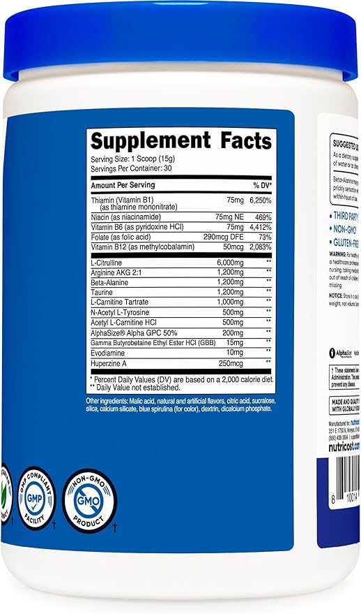 Nutricost Stimulant Free Pre-Workout, 30 Servings (Blue Raspberry) - Caffeine Free, Non-GMO, Gluten Free