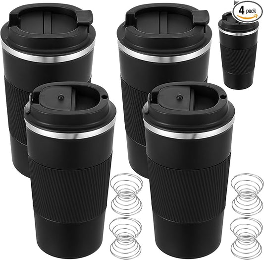 Maxdot 4 Pcs Stainless Steel Shaker Cup with Mixing Ball 17 oz Insulated Metal Blender Tumbler Water Bottle for Protein Mixes Gym Workout Coffee Drink (Black)