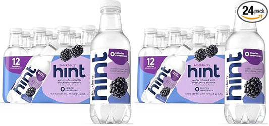 Hint Water Blackberry, Pure Water Infused with Blackberry, Zero Sugar, Zero Calories, Zero Sweeteners, Zero Preservatives, Zero Artificial Flavors, 16 Fl Oz (Pack of 24)